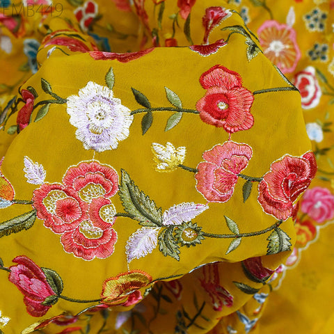 56'' Embroidered Georgette Fabric by Yard Indian Embroidery Wedding lehenga Bridal Long Dress Material Party Costumes Sewing DIY Crafting