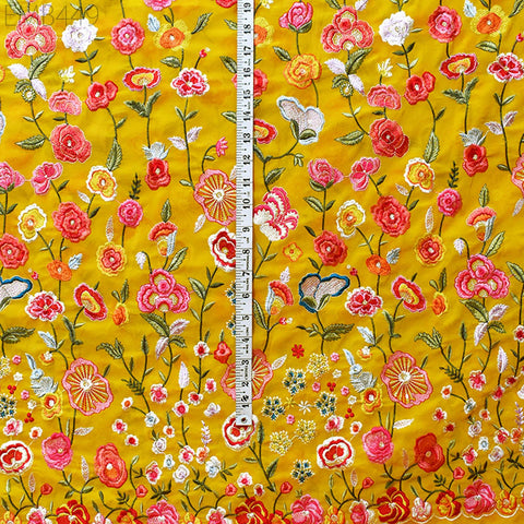 56'' Embroidered Georgette Fabric by Yard Indian Embroidery Wedding lehenga Bridal Long Dress Material Party Costumes Sewing DIY Crafting