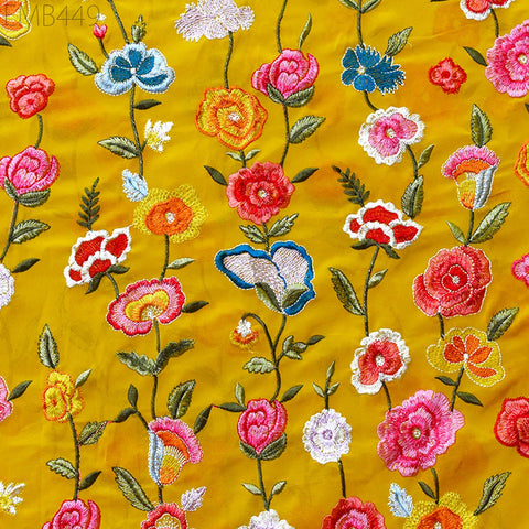 56'' Embroidered Georgette Fabric by Yard Indian Embroidery Wedding lehenga Bridal Long Dress Material Party Costumes Sewing DIY Crafting