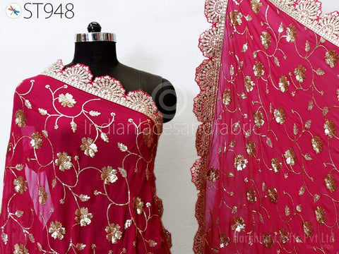 Magenta Georgette Dupatta Handmade Gota Patti Bridal Heavy Chunni, Special Bridal Dupatta