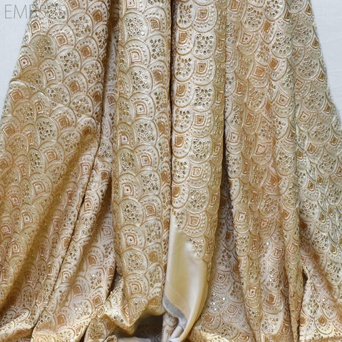 Embroidered Fabric by the yard Sewing DIY Crafting Indian Embroidery Wedding Dress Costumes Dolls Bags Cushion Covers Table Runners Blouses