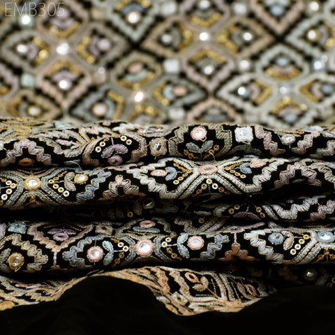 Black Embroidered Georgette Fabric by Yard Indian Embroidery Sewing Curtain DIY Crafting Summer Women Dress Material Drapery Home Decor