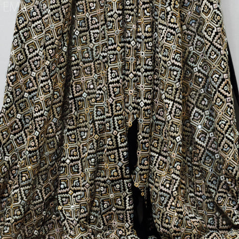 Black Embroidered Georgette Fabric by Yard Indian Embroidery Sewing Curtain DIY Crafting Summer Women Dress Material Drapery Home Decor