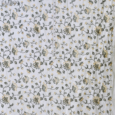 Grey Embroidered Fabric Indian Embroidery Cotton Fabric by the Yard Sewing Fabric DIY Crafting Wedding Dress Costumes Doll Bag Home Decor