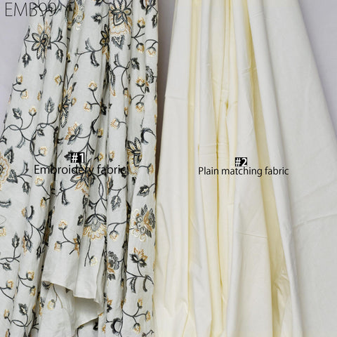Grey Embroidered Fabric Indian Embroidery Cotton Fabric by the Yard Sewing Fabric DIY Crafting Wedding Dress Costumes Doll Bag Home Decor