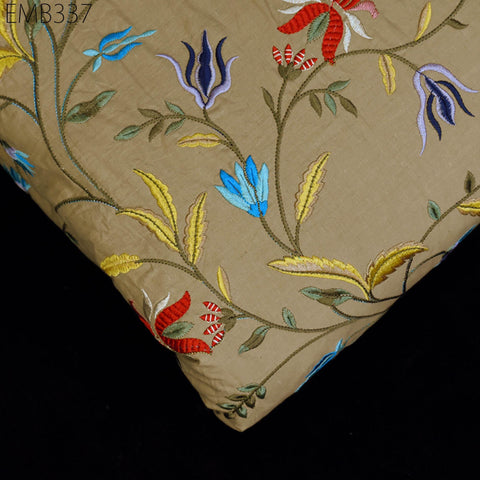 Floral Embroidered Cotton Fabric by the Yard Indian Embroidery Sewing DIY Crafting Women Summer Dresses Costumes Tote Bag Home Decor Curtain