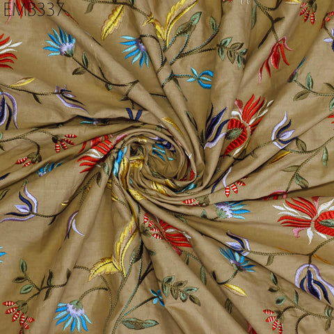 Floral Embroidered Cotton Fabric by the Yard Indian Embroidery Sewing DIY Crafting Women Summer Dresses Costumes Tote Bag Home Decor Curtain