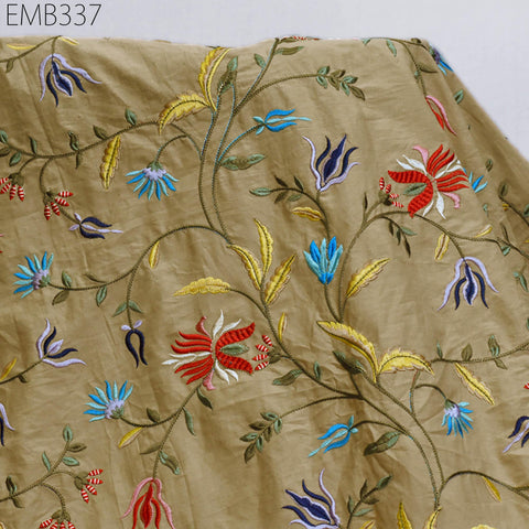 Floral Embroidered Cotton Fabric by the Yard Indian Embroidery Sewing DIY Crafting Women Summer Dresses Costumes Tote Bag Home Decor Curtain