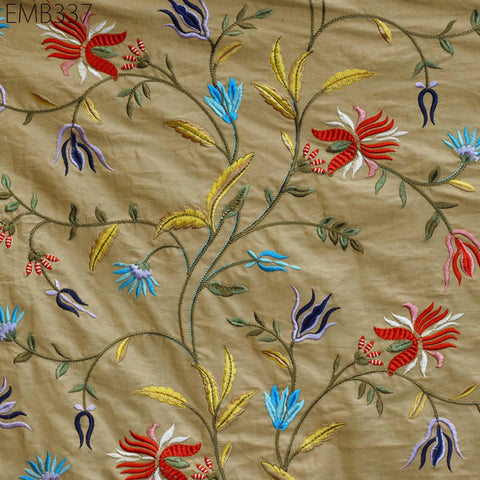 Floral Embroidered Cotton Fabric by the Yard Indian Embroidery Sewing DIY Crafting Women Summer Dresses Costumes Tote Bag Home Decor Curtain