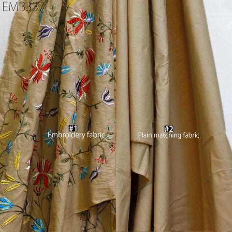 Floral Embroidered Cotton Fabric by the Yard Indian Embroidery Sewing DIY Crafting Women Summer Dresses Costumes Tote Bag Home Decor Curtain