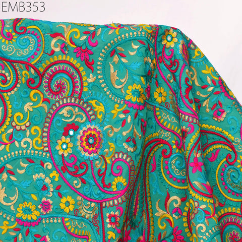 Indian Paisley Embroidery Fabric by the Yard Embroidered Georgette Sewing Curtain Crafting Summer Women Dress Material Drapery Home Decor