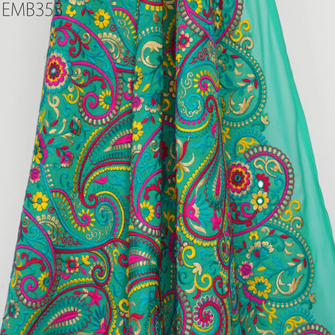 Indian Paisley Embroidery Fabric by the Yard Embroidered Georgette Sewing Curtain Crafting Summer Women Dress Material Drapery Home Decor