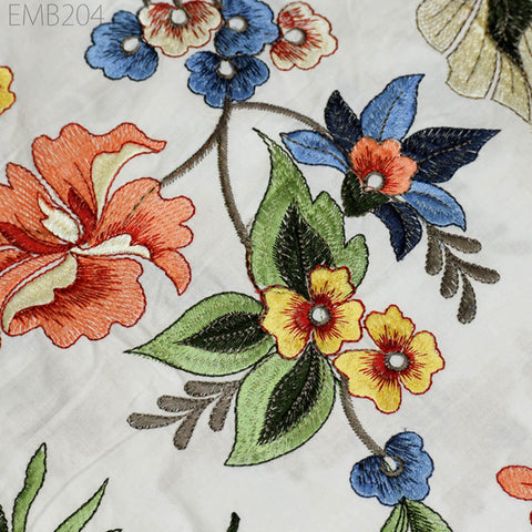 Indian Embroidered Cotton Fabric by the Yard: Floral Summer Dress, Home Decor (54" Width)