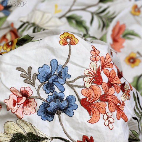 Indian Embroidered Cotton Fabric by the Yard: Floral Summer Dress, Home Decor (54" Width)