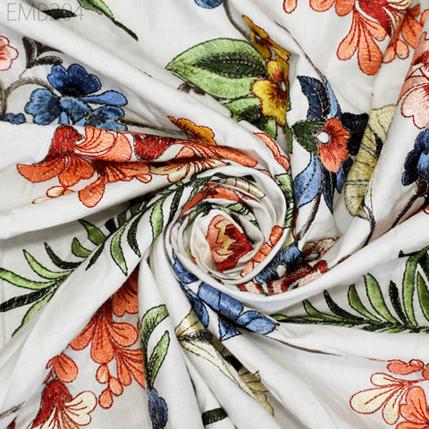 Indian Embroidered Cotton Fabric by the Yard: Floral Summer Dress, Home Decor (54" Width)