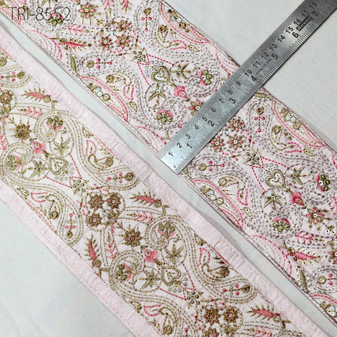 9 Yard Pink Embroidered 10cm Trim Indian Embroidery Ribbons Laces Sari Border Saree DIY Crafting Beach Bag Decorative Fabric Trimmings Tape