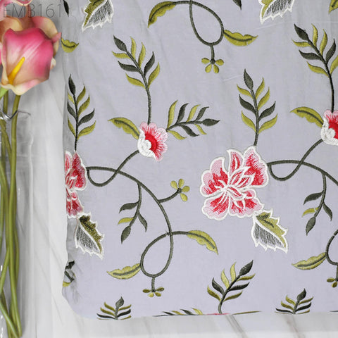 Floral Embroidered Cotton Linen Fabric by the Yard Indian Embroidery Sewing DIY Crafting Summer Dresses Costumes Tote Bag Home Decor Curtain