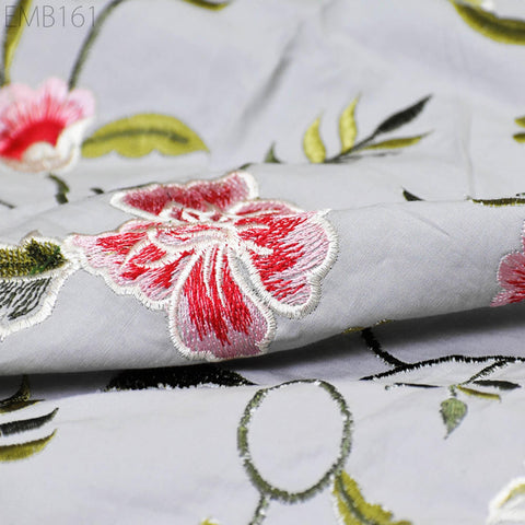 Floral Embroidered Cotton Linen Fabric by the Yard Indian Embroidery Sewing DIY Crafting Summer Dresses Costumes Tote Bag Home Decor Curtain