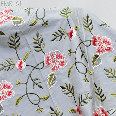 Floral Embroidered Cotton Linen Fabric by the Yard Indian Embroidery Sewing DIY Crafting Summer Dresses Costumes Tote Bag Home Decor Curtain