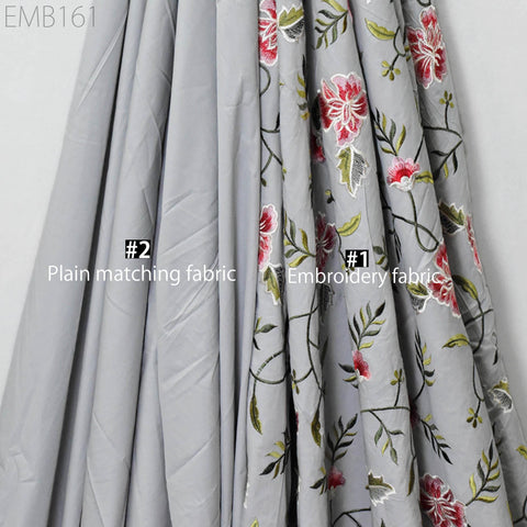 Floral Embroidered Cotton Linen Fabric by the Yard Indian Embroidery Sewing DIY Crafting Summer Dresses Costumes Tote Bag Home Decor Curtain