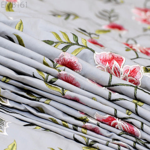 Floral Embroidered Cotton Linen Fabric by the Yard Indian Embroidery Sewing DIY Crafting Summer Dresses Costumes Tote Bag Home Decor Curtain