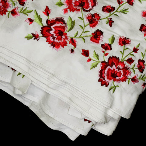 Floral Embroidered Cotton Fabric by the Yard Indian Embroidery Sewing DIY Crafting Women Summer Dresses Costumes Tote Bag Home Decor Curtain