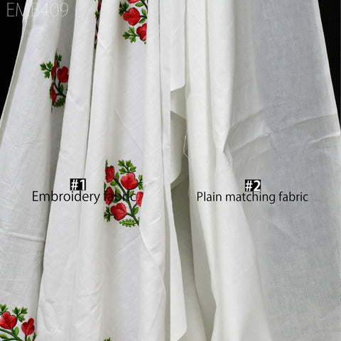 Floral Embroidered Cotton Fabric by the Yard Indian Embroidery Sewing DIY Crafting Women Summer Dresses Costumes Tote Bag Home Decor Curtain