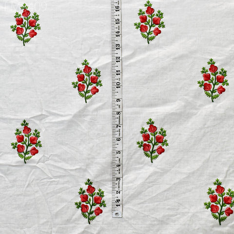Floral Embroidered Cotton Fabric by the Yard Indian Embroidery Sewing DIY Crafting Women Summer Dresses Costumes Tote Bag Home Decor Curtain