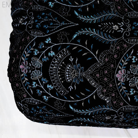 Black Indian Embroidered Velvet Fabric by the yard Sewing DIY Crafting Wedding Dress Costumes Bags Cushion Covers Table Runner Quilting