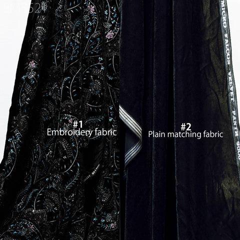 Black Indian Embroidered Velvet Fabric by the yard Sewing DIY Crafting Wedding Dress Costumes Bags Cushion Covers Table Runner Quilting