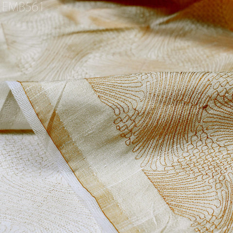 Beige Fabric by the yard Sewing DIY Crafting Indian Embroidery Wedding Dress Costumes Dolls Bags Cushion Covers Table Runners Blouses