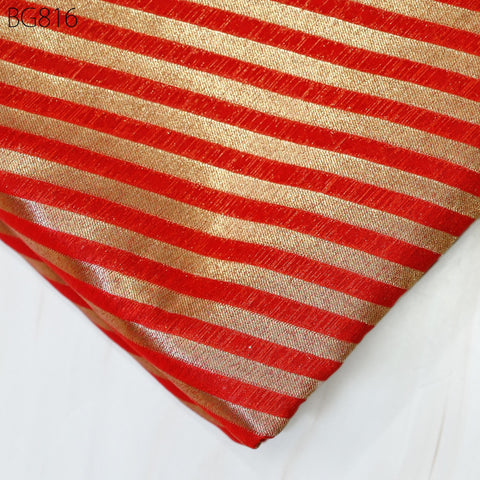 Red Benarse Wedding Dresses Brocade by the yard Diagonal Stripes Indian Banarasi Sewing Material Costume Crafting Drapery Cushion Covers