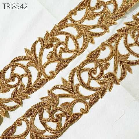 9 yard Handmade Zardozi Trim | Indian Handcrafted Wedding Sari Border DIY Crafting Ribbon Saree Wholesale Gold Zari Trim Victorian Costumes