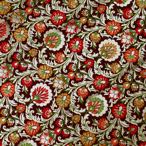 Burgundy Indian Brocade Fabric by Yard Historic Costume Banarasi Wedding Dress Sewing Material Banaras Knee Length Coat Duvet Cover Valances