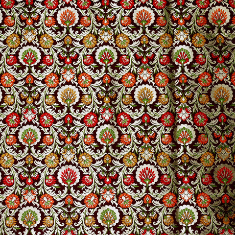 Burgundy Indian Brocade Fabric by Yard Historic Costume Banarasi Wedding Dress Sewing Material Banaras Knee Length Coat Duvet Cover Valances