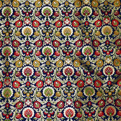 Blue Indian Brocade Fabric by Yard Historic Costume Banarasi Wedding Dresses Sewing Material Banaras Knee Length Coat Duvet Covers Valances