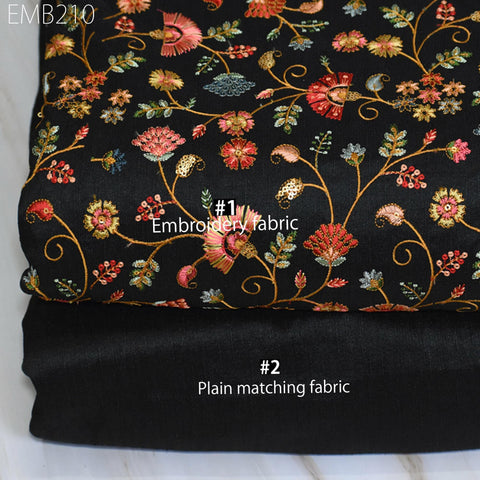 Indian Embroidered Fabric by the yard Sewing DIY Crafting Embroidery Wedding Dresses Fabric Costumes Dolls Bags Cushion Covers Table Runners