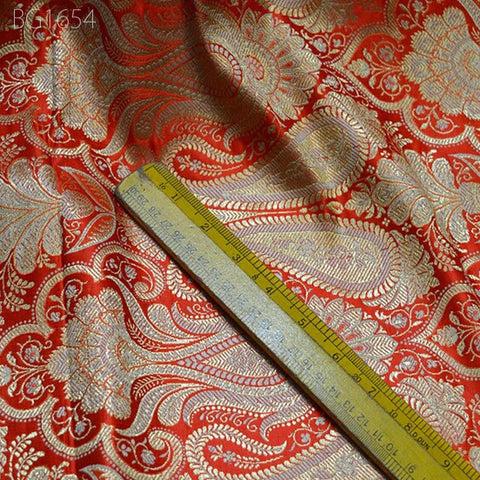 Orange Sewing Crafting Indian Fabric Banarasi Brocade Fabric by the Yard Wedding Dress Brocade Fabric Bridal Dress Material Skirts Cushions