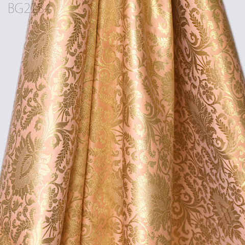 Peach Indian Brocade Fabric Yardage Banarasi Blended Silk Bridal Wedding Dresses Lengha DIY Crafting Sewing Drapery Upholstery Costumes