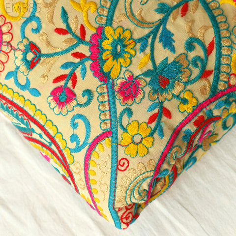 Indian Paisley Embroidered Fabric by the Yard Georgette Embroidery Sewing Curtain Crafting Summer Women Dress Material Drapery Home Decor