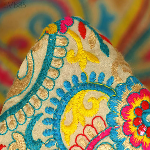Indian Paisley Embroidered Fabric by the Yard Georgette Embroidery Sewing Curtain Crafting Summer Women Dress Material Drapery Home Decor