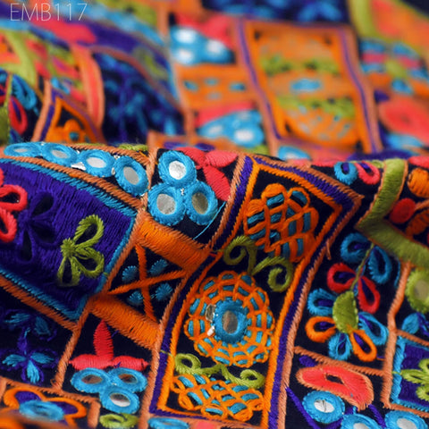 Indian Embroidered Fabric by the Yard Georgette Blue Embroidery Sewing Curtain DIY Crafting Summer Women Dress Material Drapery Home Decor