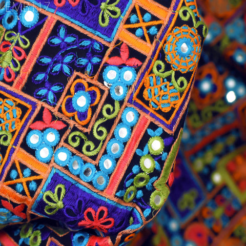 Indian Embroidered Fabric by the Yard Georgette Blue Embroidery Sewing Curtain DIY Crafting Summer Women Dress Material Drapery Home Decor