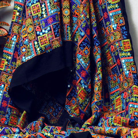 Indian Embroidered Fabric by the Yard Georgette Blue Embroidery Sewing Curtain DIY Crafting Summer Women Dress Material Drapery Home Decor