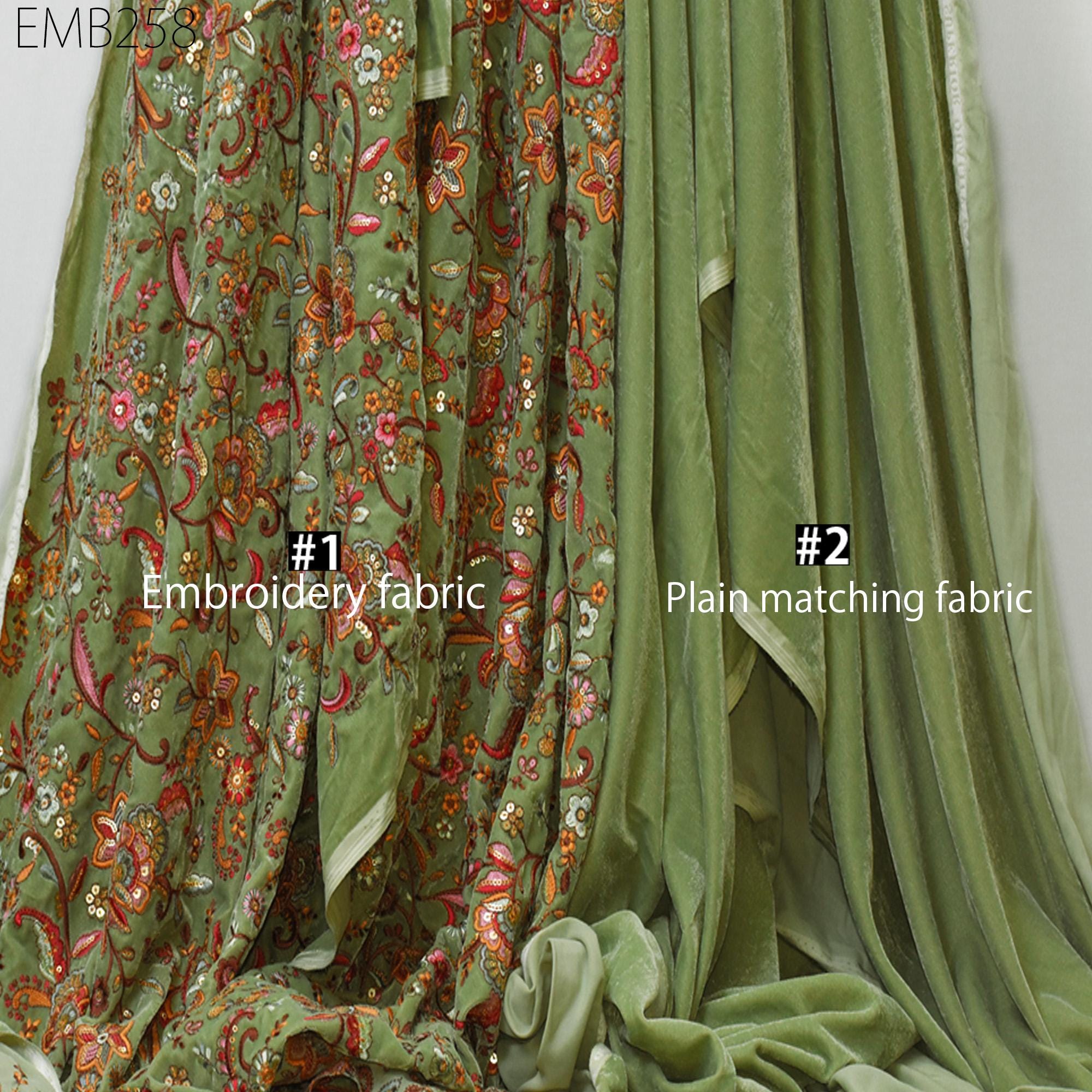 Pista Green Indian Embroidered Velvet Fabric by the yard Sewing DIY Cr ...