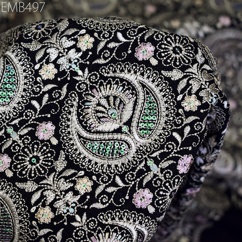 Embroidered Fabric by the yard Sewing DIY Crafting Indian Embroidery Wedding Dress Costumes Dolls Bags Cushion Covers Table Runners Blouses