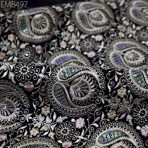 Embroidered Fabric by the yard Sewing DIY Crafting Indian Embroidery Wedding Dress Costumes Dolls Bags Cushion Covers Table Runners Blouses