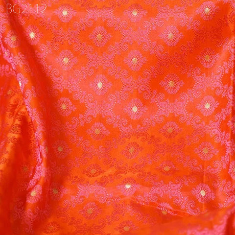 Orange Wedding Dress Fabric Brocade By The Yard Indian Brocade Jacquard Banarsi Saree Crafting Sewing Costume Pillow Cover Home Décor Skirt