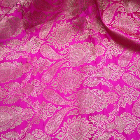 Sewing Crafting Indian Banarasi Magenta Brocade Fabric by the Yard Wedding Dress Brocade Fabric Bridal Dress Material Cushion Cover Fabric
