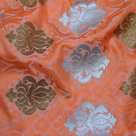 Peach Banarasi Brocade by the Yard Fabric Banaras Blended Silk for Wedding Dress sewing crafting home Decor Cushion Cover Curtains fabric